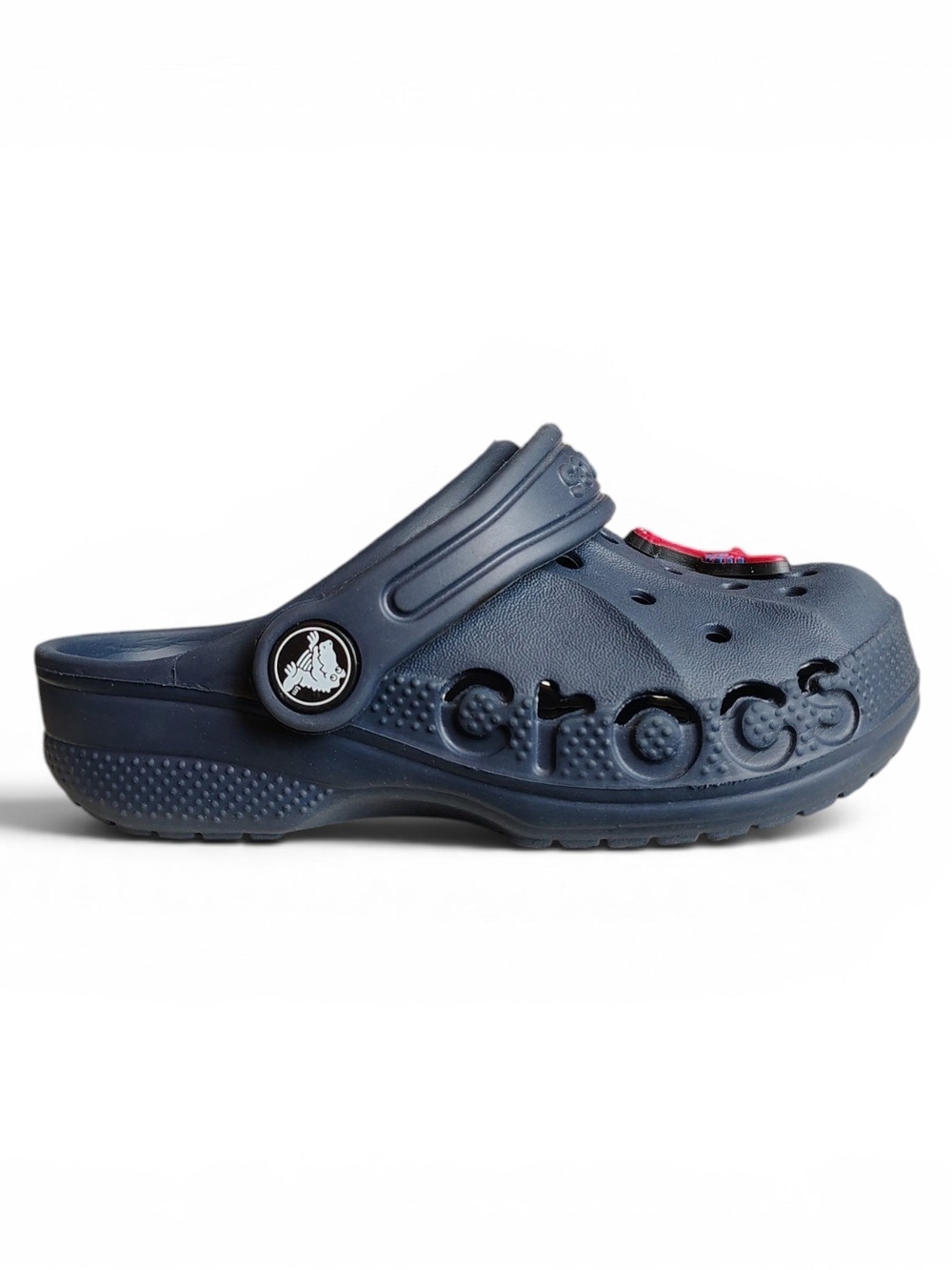 Crocs Baya Unisex Kids Navy Blue Slip On Clogs Size C10 With Dinosaur Charms